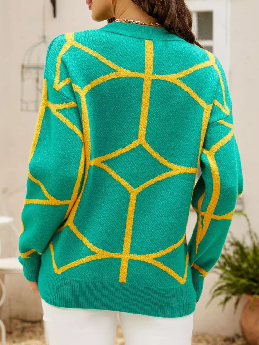 Geometric Pattern Crew Neck Sweater, image 8