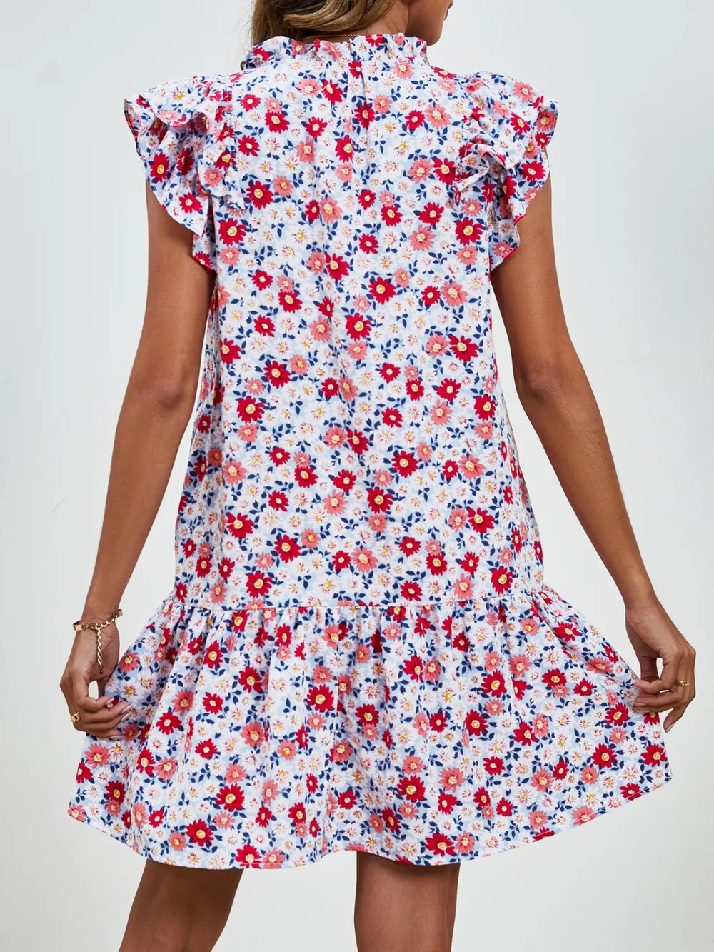 Tied Floral Cap Sleeve Mini Dress, image 9