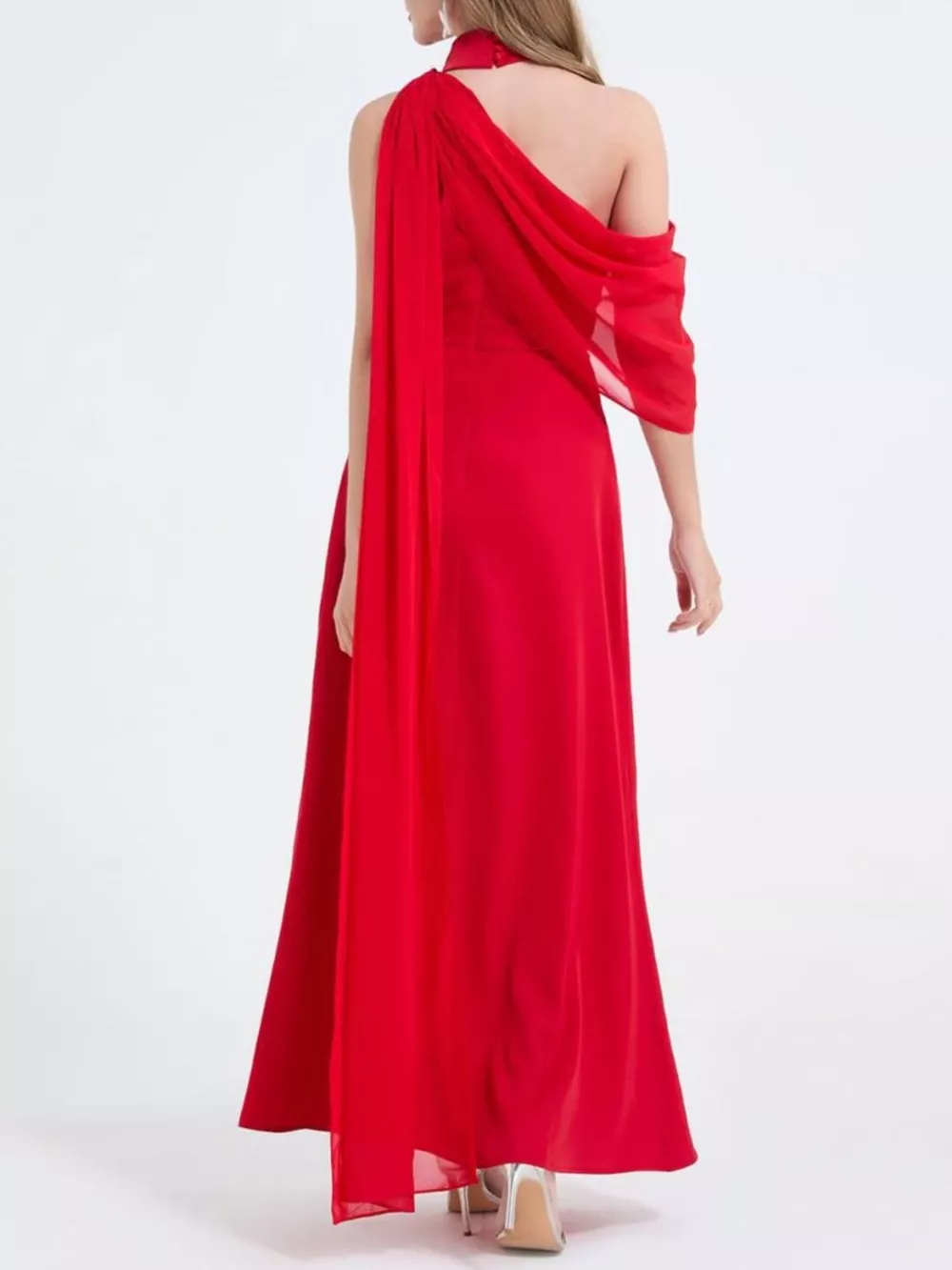 Asymmetrical Neck High Slit Maxi Dress, image 8