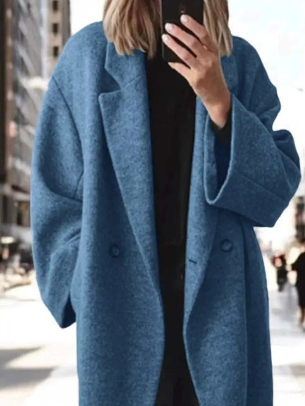 Full Size Lapel Collar Wool Blend Longline Coat Plus Size, image 9