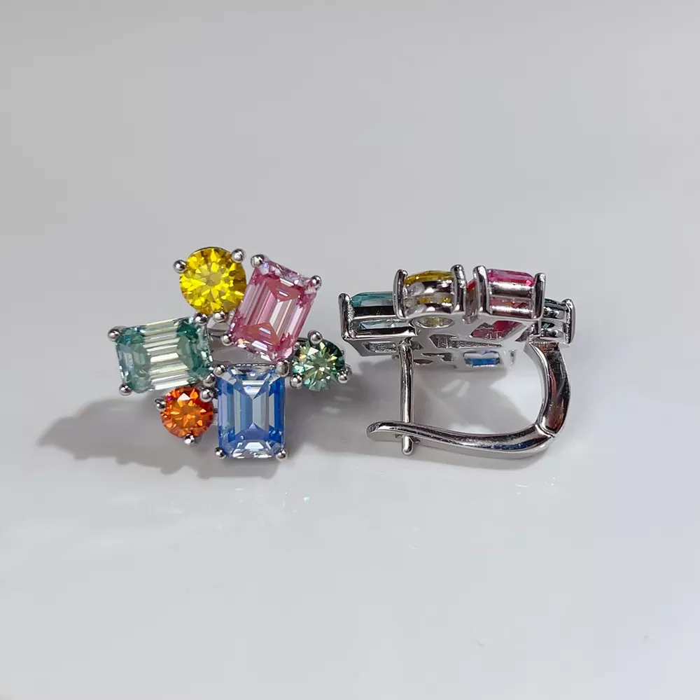 925 Sterling Silver Moissanite Multi-Color Earrings, image 3