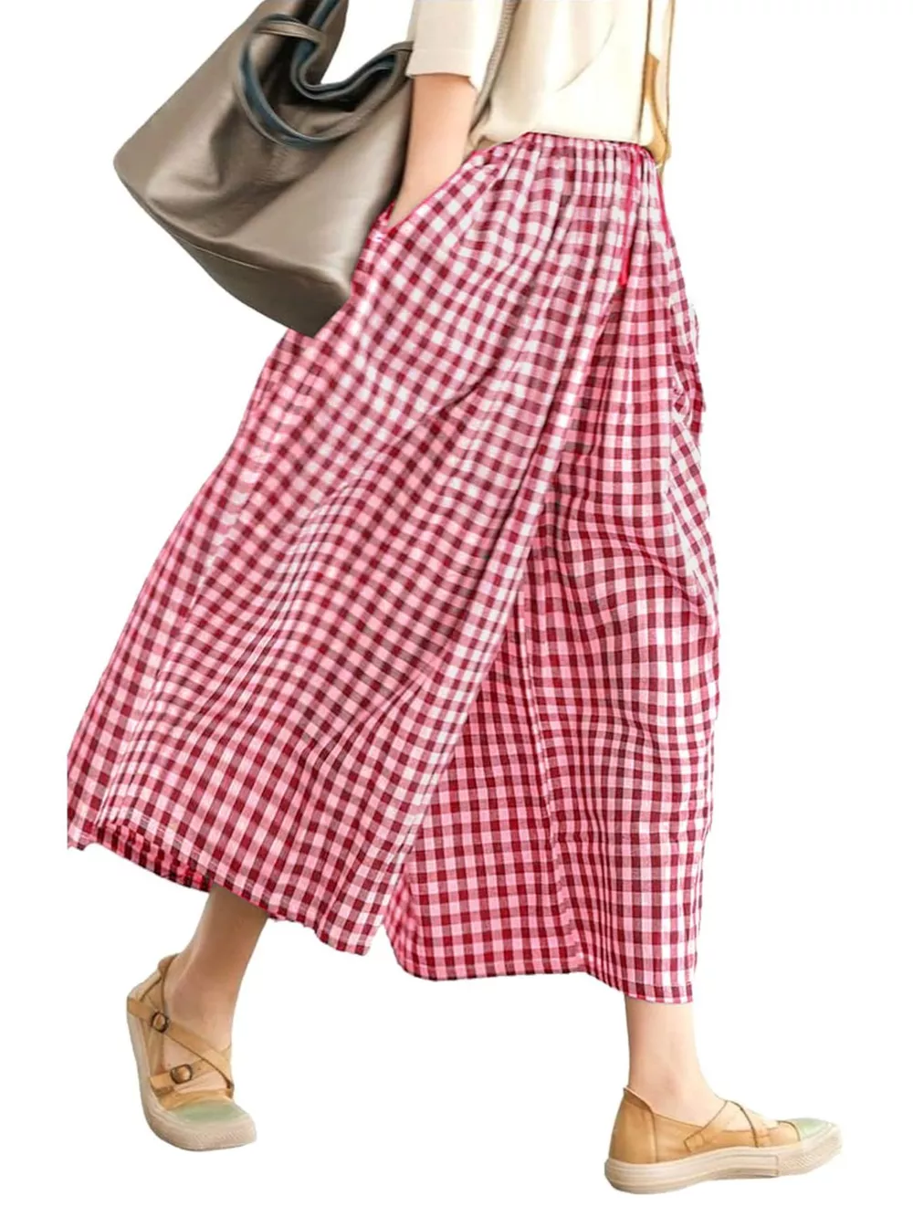 Gingham Wide-Leg Cropped Pants, image 4