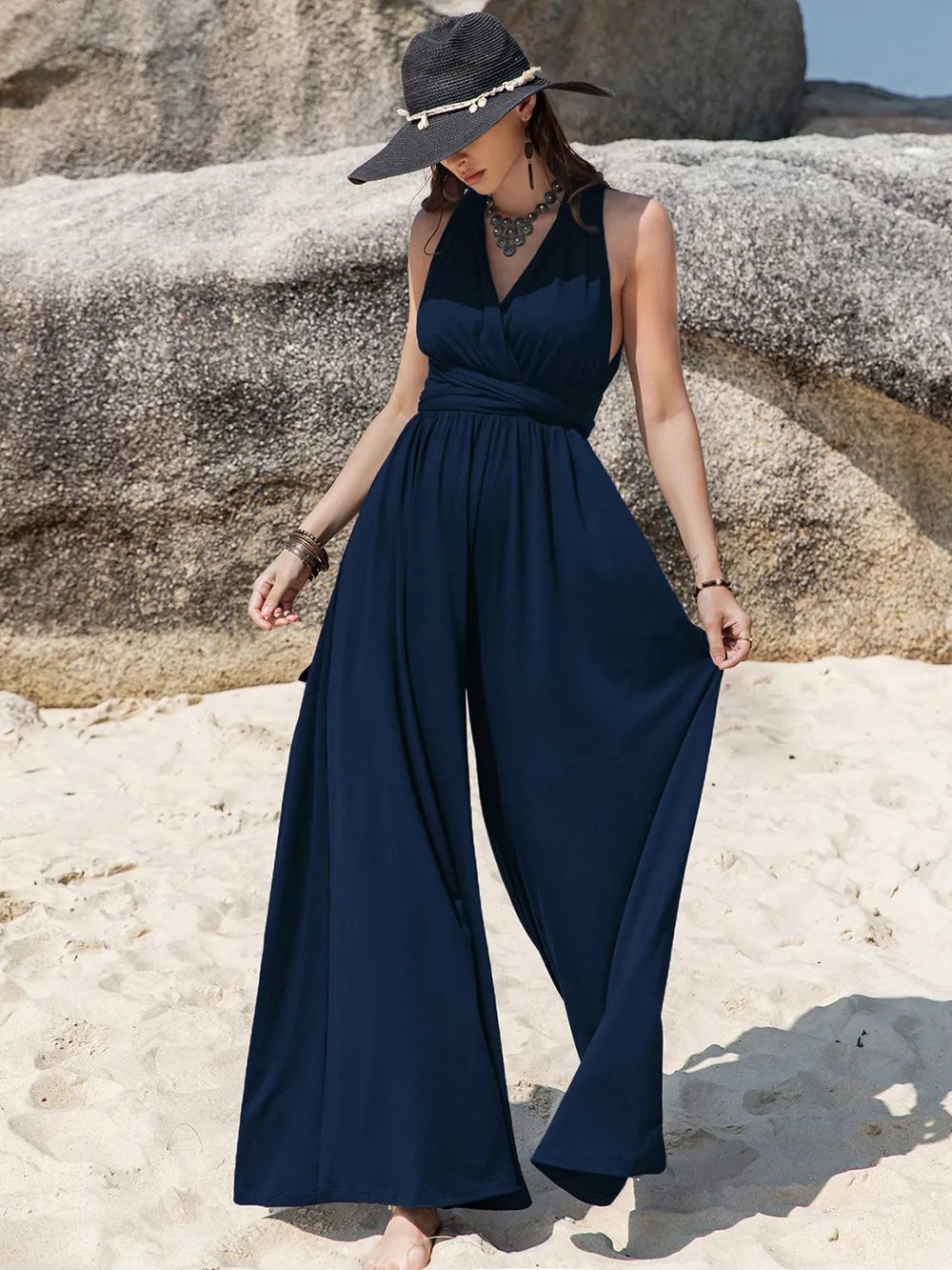 Surplice Wide Leg Jumpsuit with Free Tie, image 5