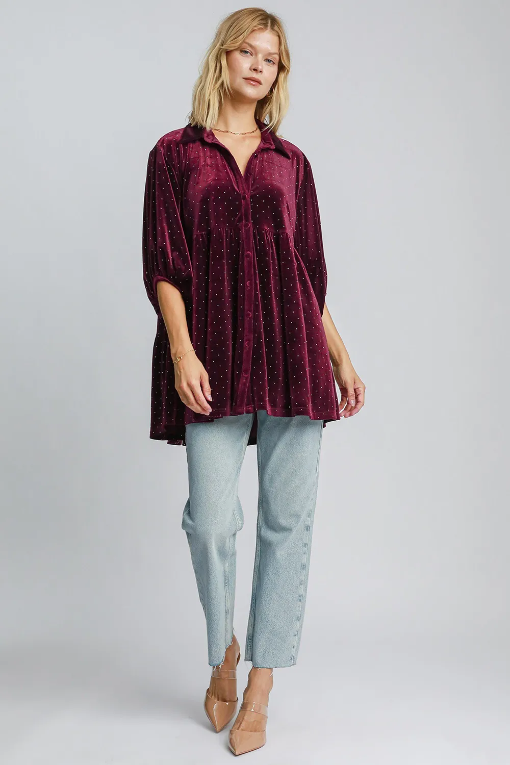 Full Size Polka Dot Button Up Half Sleeve Shirt, image 4