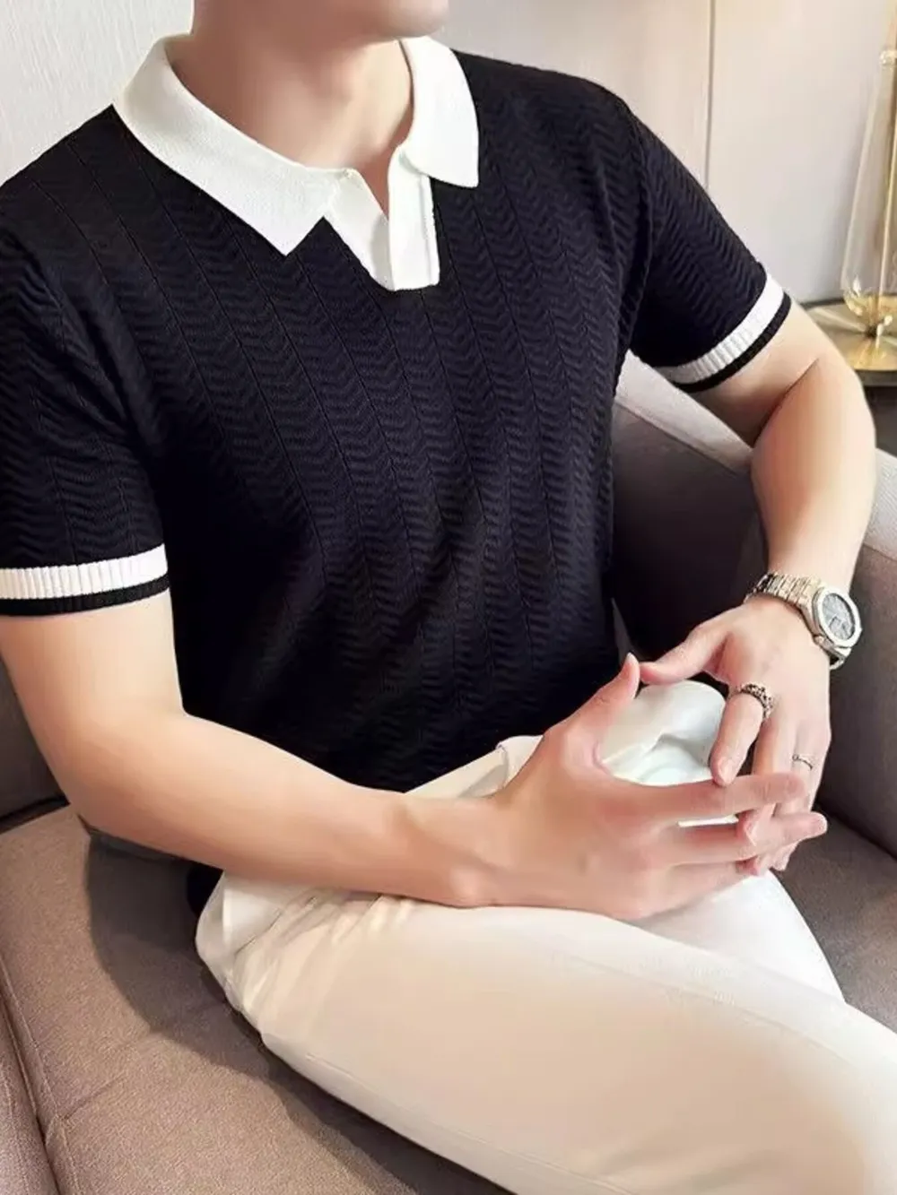 Men's Plus Size Contrast Trim Short Sleeve Polo