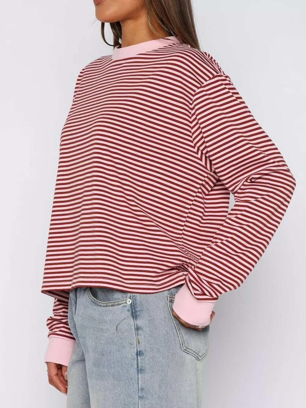 Striped Oversized Round Neck Sweatshirt, image 15