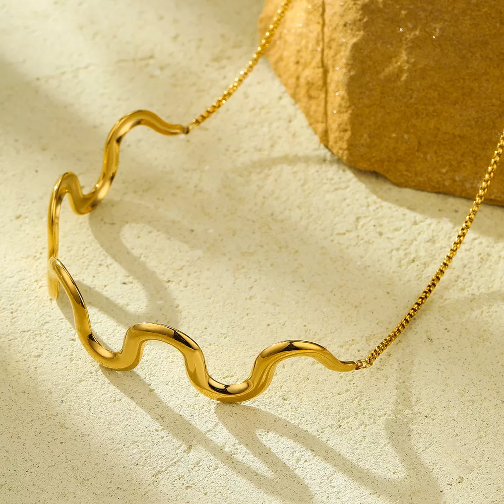 18K Gold-Plated Wave Necklace, image 4