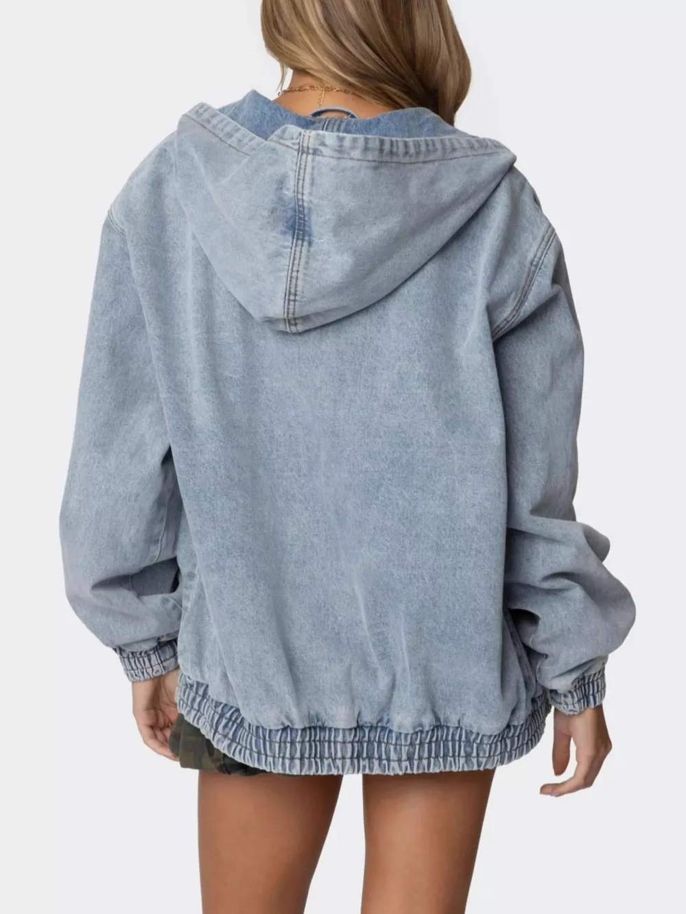 Hooded Oversized Zip Up Denim Jacket, image 5