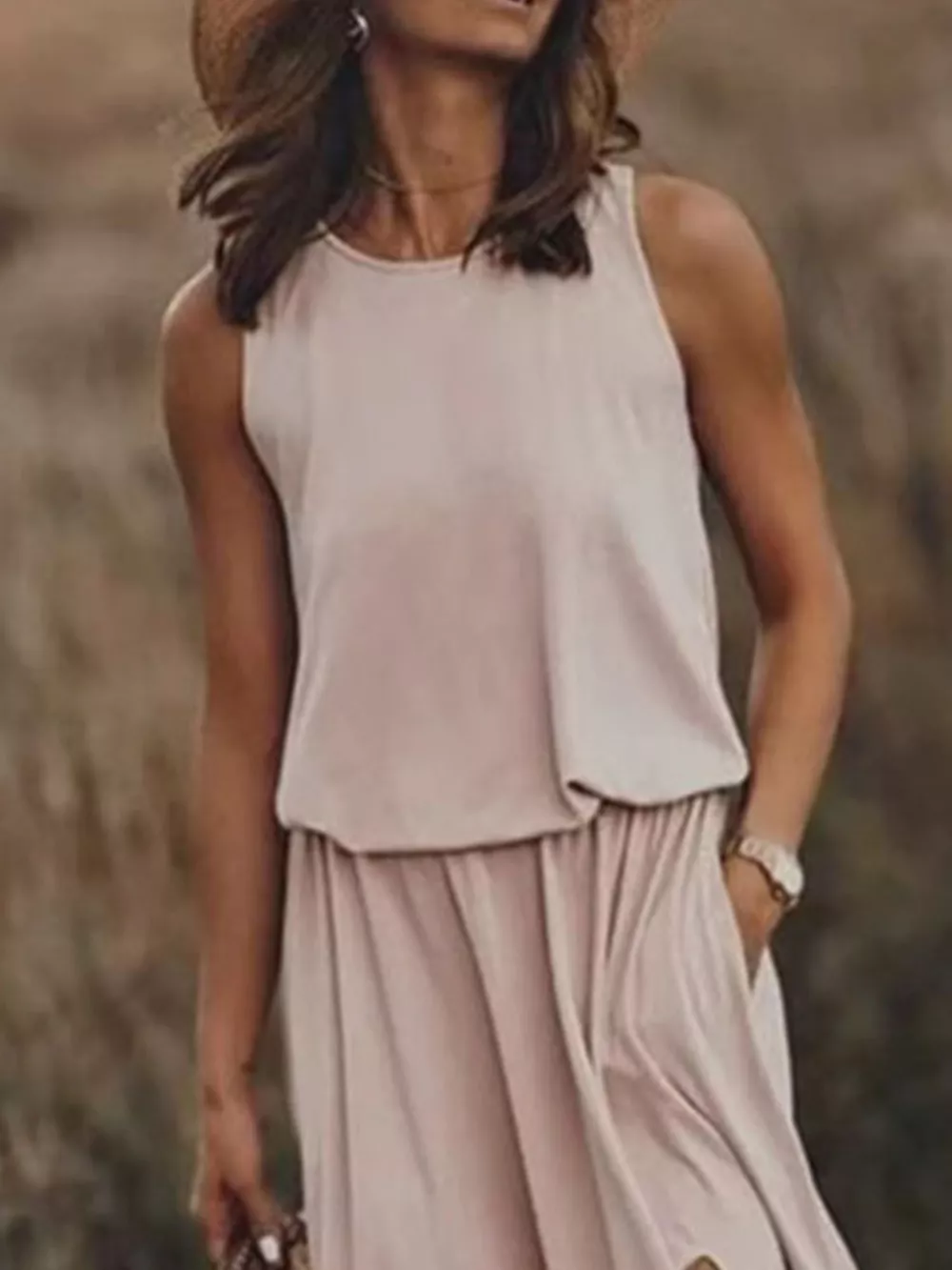 Full Size Round Neck Sleeveless Slit Maxi Dress Plus Size, image 25