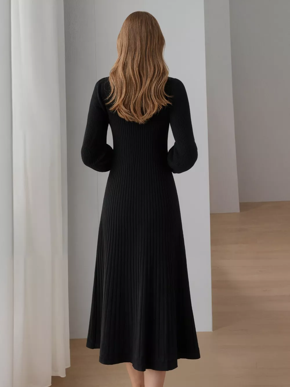 Ribbed Knit Mock Neck Midi Dress, image 14