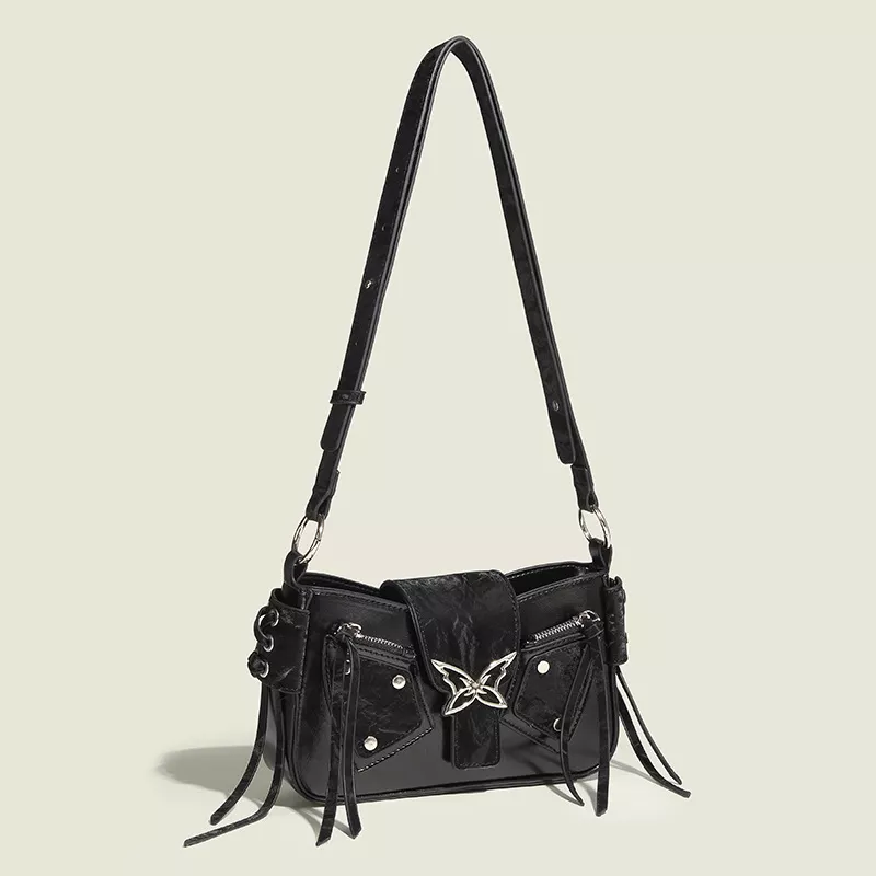 Butterfly Decor Flap Crossbody Bag