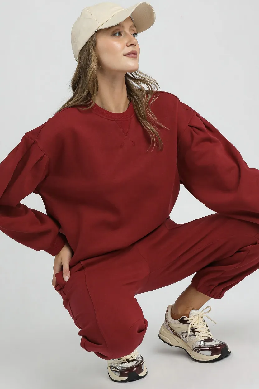 Round Neck Sweatshirt with Pleated Detail, image 3