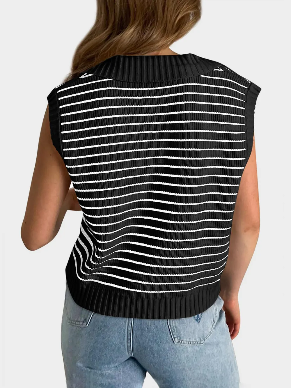 Collared Neck Striped Sweater Vest, image 19