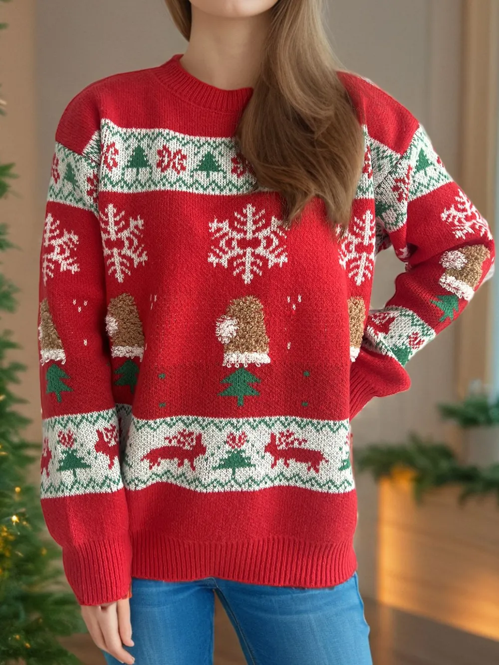 Christmas Element Round Neck Long Sleeve Sweater, image 7