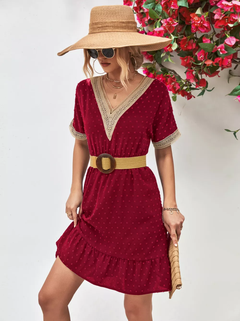 V-Neck Swiss Dot Ruffle Hem Mini Dress, image 11