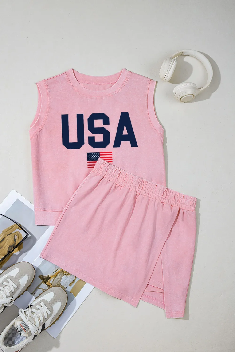 USA Round Neck Tank and Shorts Set, image 7