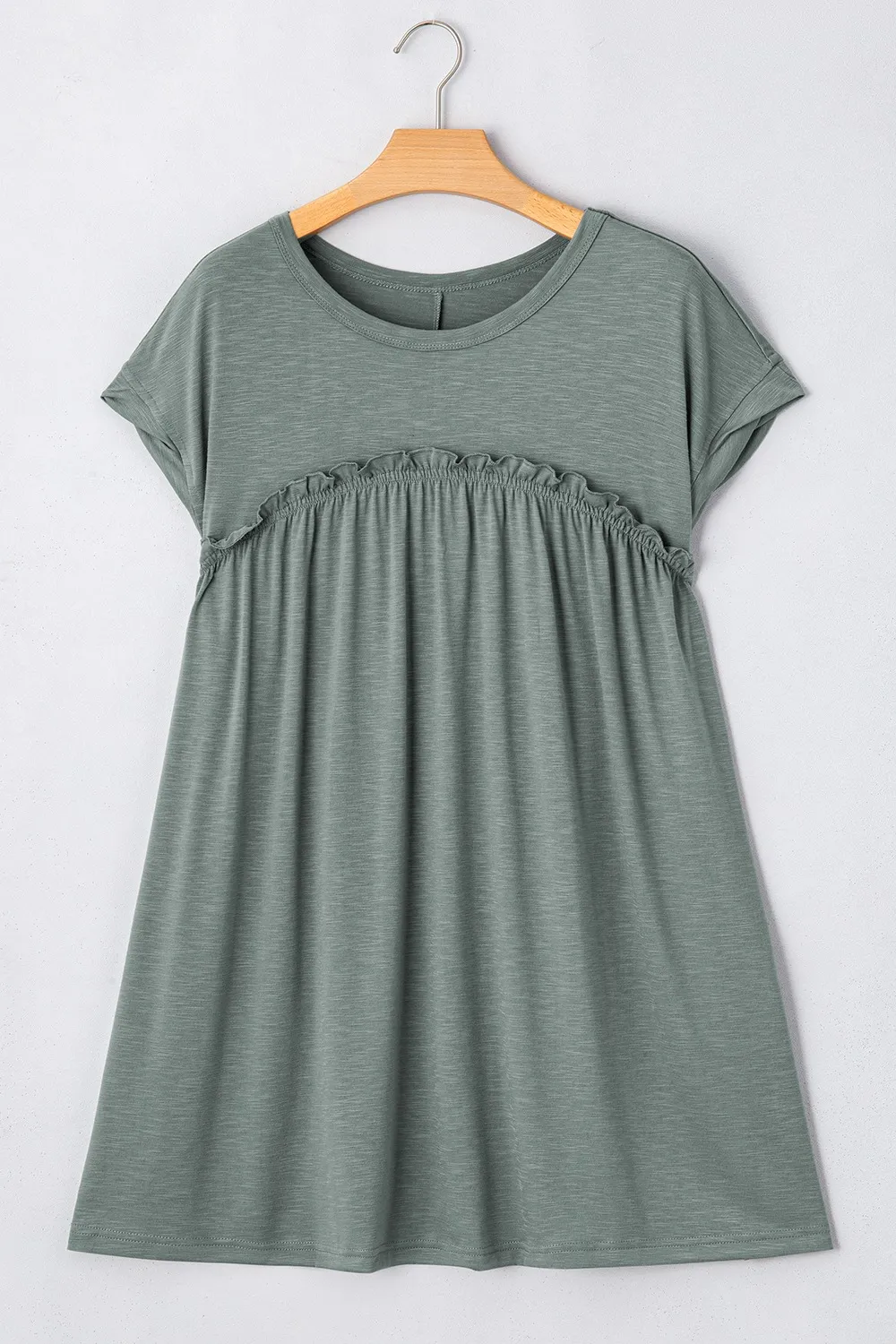 Frilled Gathered Seam Round Neck T Shirt Dress, image 10