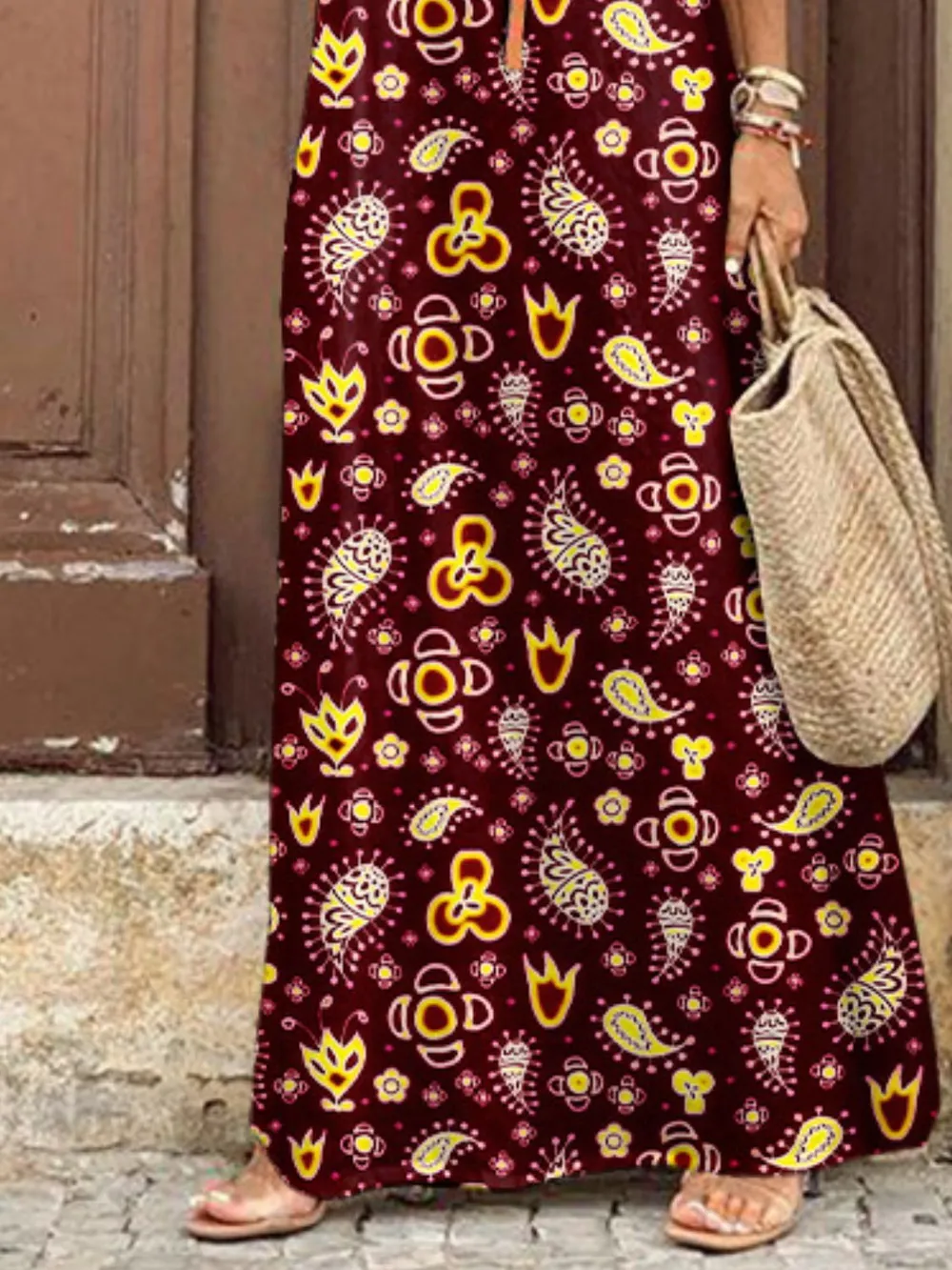 Full Size Printed V-Neck Short Sleeve Maxi Dress Plus Size, image 14