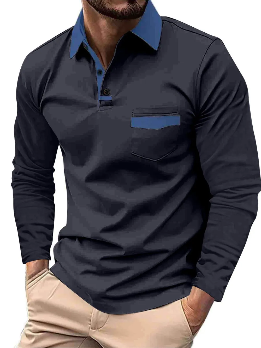 Men's Full Size Collared Neck Long Sleeve Polo Plus Size, image 6