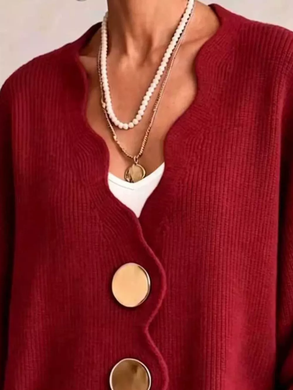 Full Size Scalloped-Edge Oversized Button-Down Cardigan Plus Size, image 5