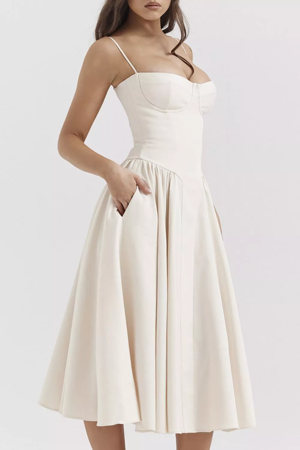 Sweetheart Neck Ruched Midi Dress, image 17