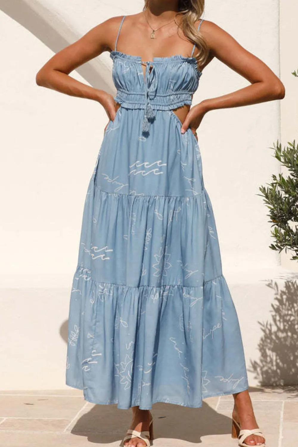 Cutout Printed Sleeveless Midi Cami Dress, image 21