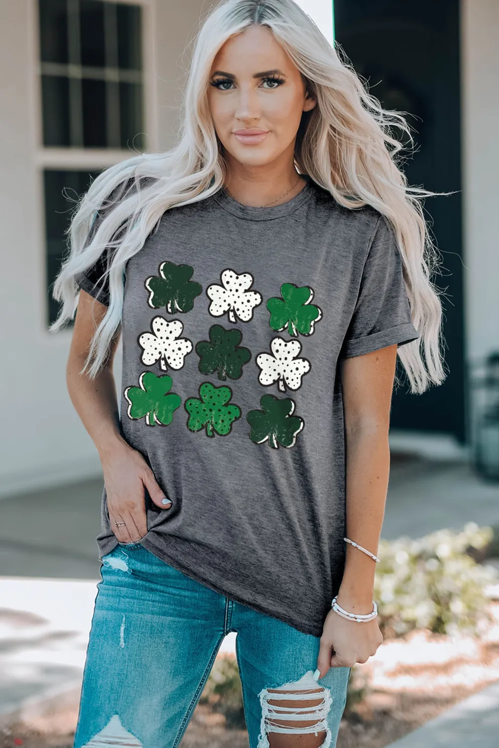 Lucky Clover Round Neck Short Sleeve T-Shirt, image 2