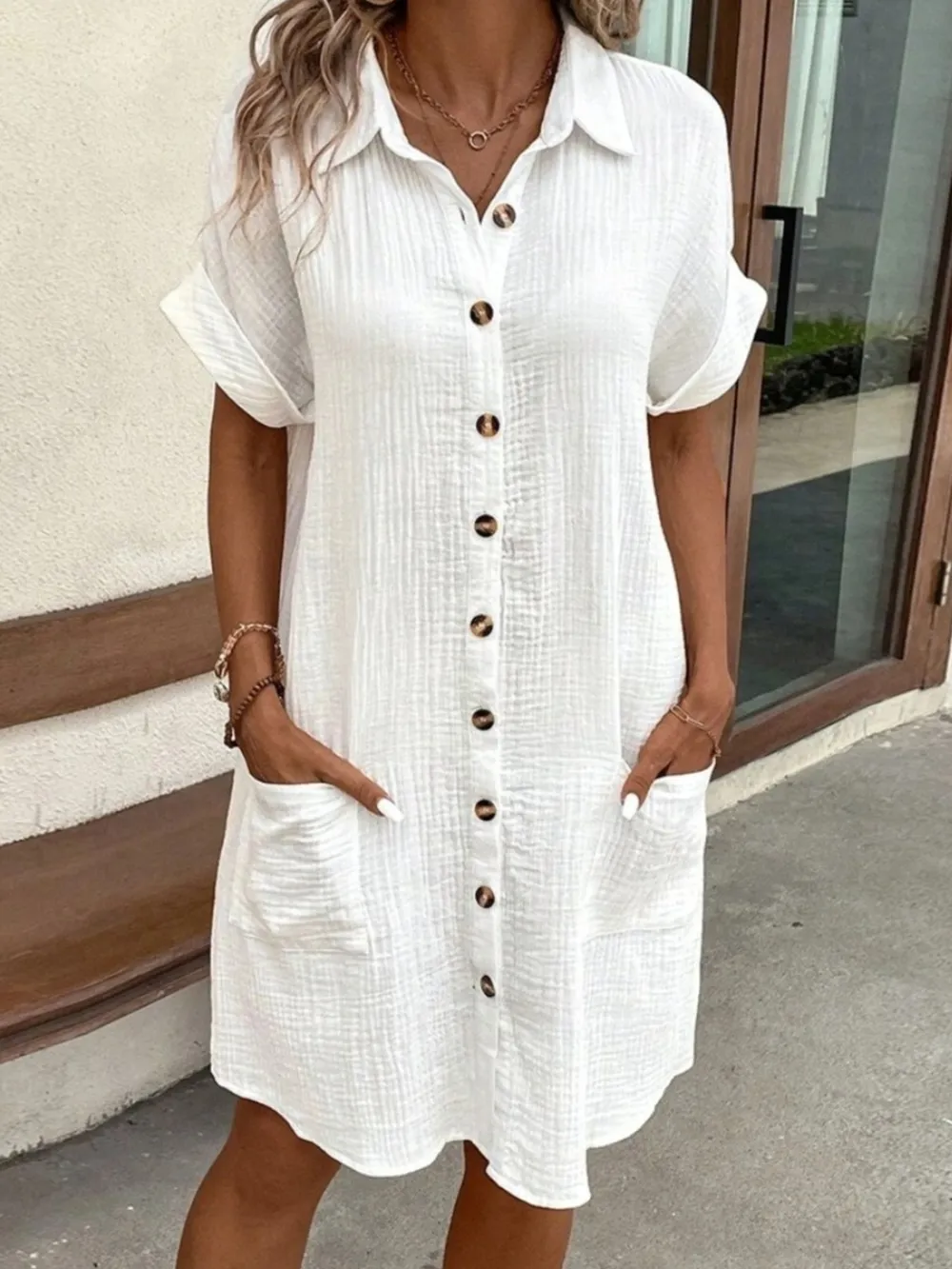 Casual Button Down Shirt Dress with Pockets, image 15