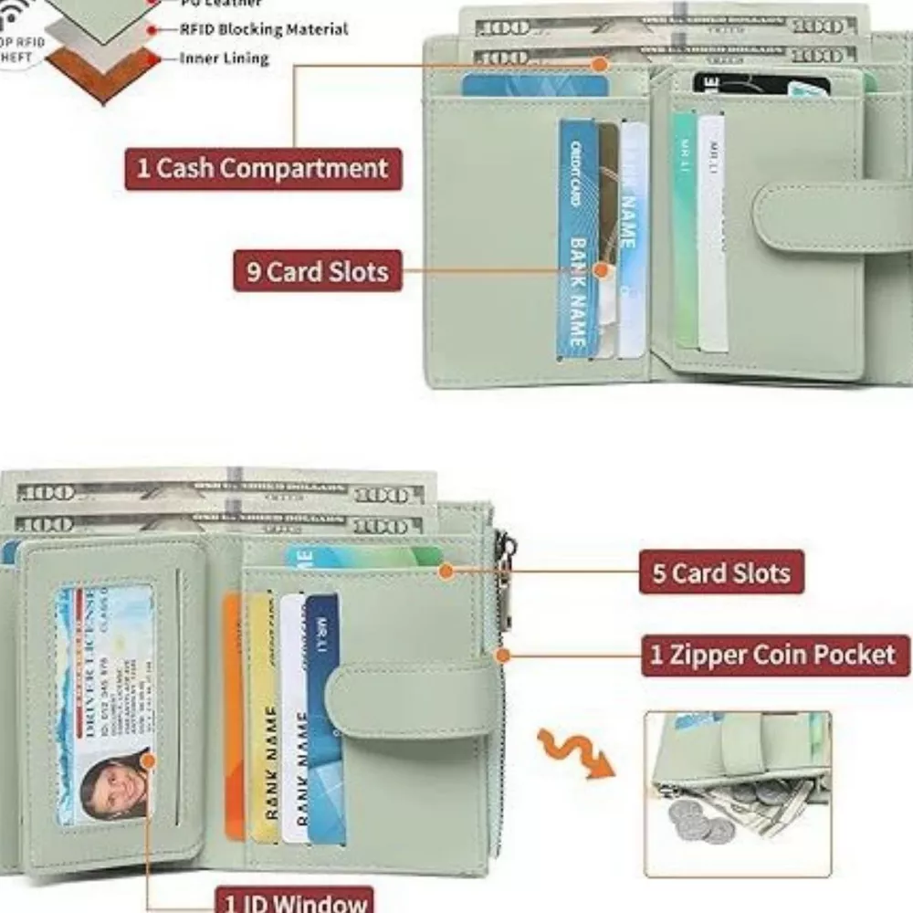 Leather Bifold Wallet with Zipper, image 5