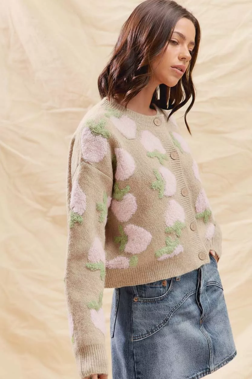 Strawberry Fruit All Over Button Sweater Cardigan, image 3
