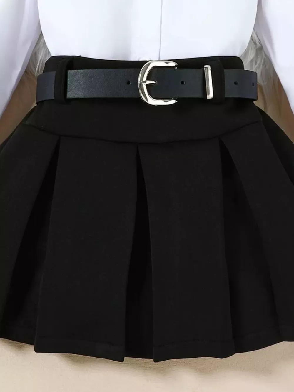 Children's Long Sleeve Shirt & Pleated Skirt Set with Belt, image 9