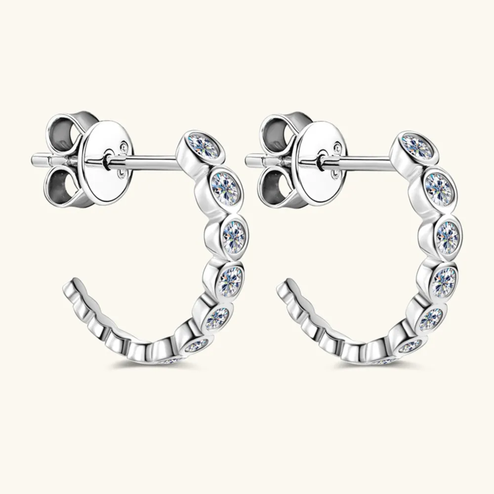 Inlaid Moissanite 925 Sterling Silver C-Hoop Earrings, image 3