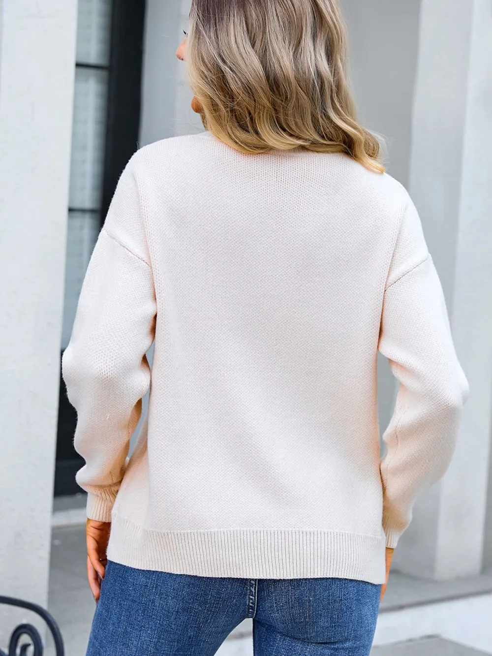 Bow Round Neck Dropped Shoulder Sweater, image 12