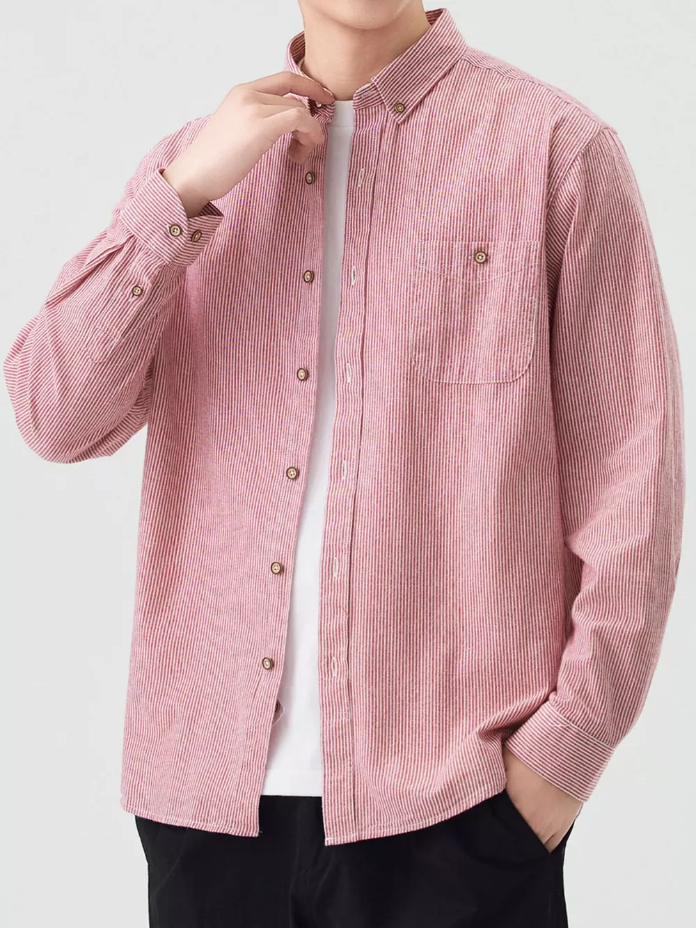 Men's Full Size Casual Striped Corduroy Shirt Plus Size, image 3