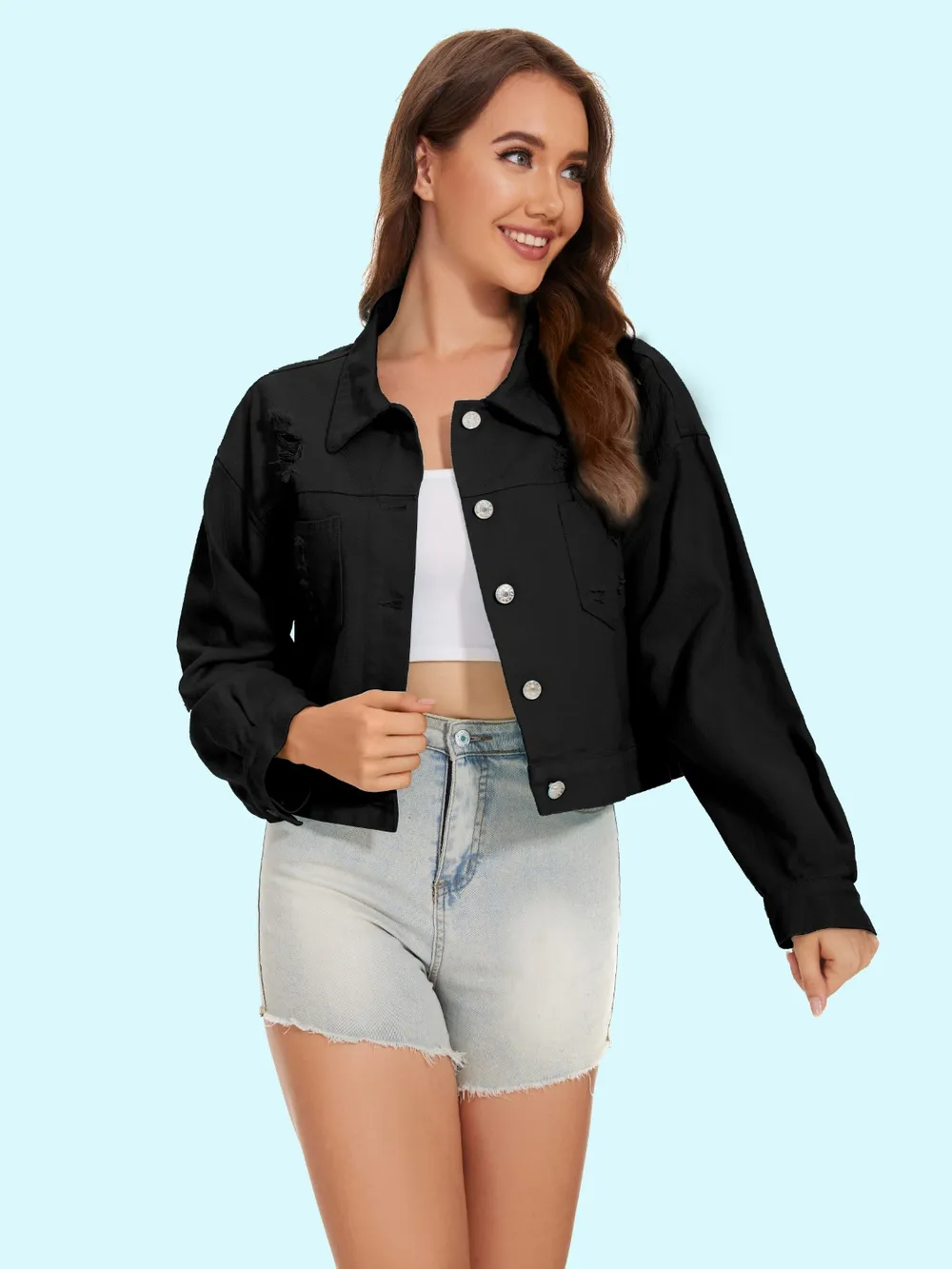 Distressed Distressed Button Up Denim Jacket, image 18