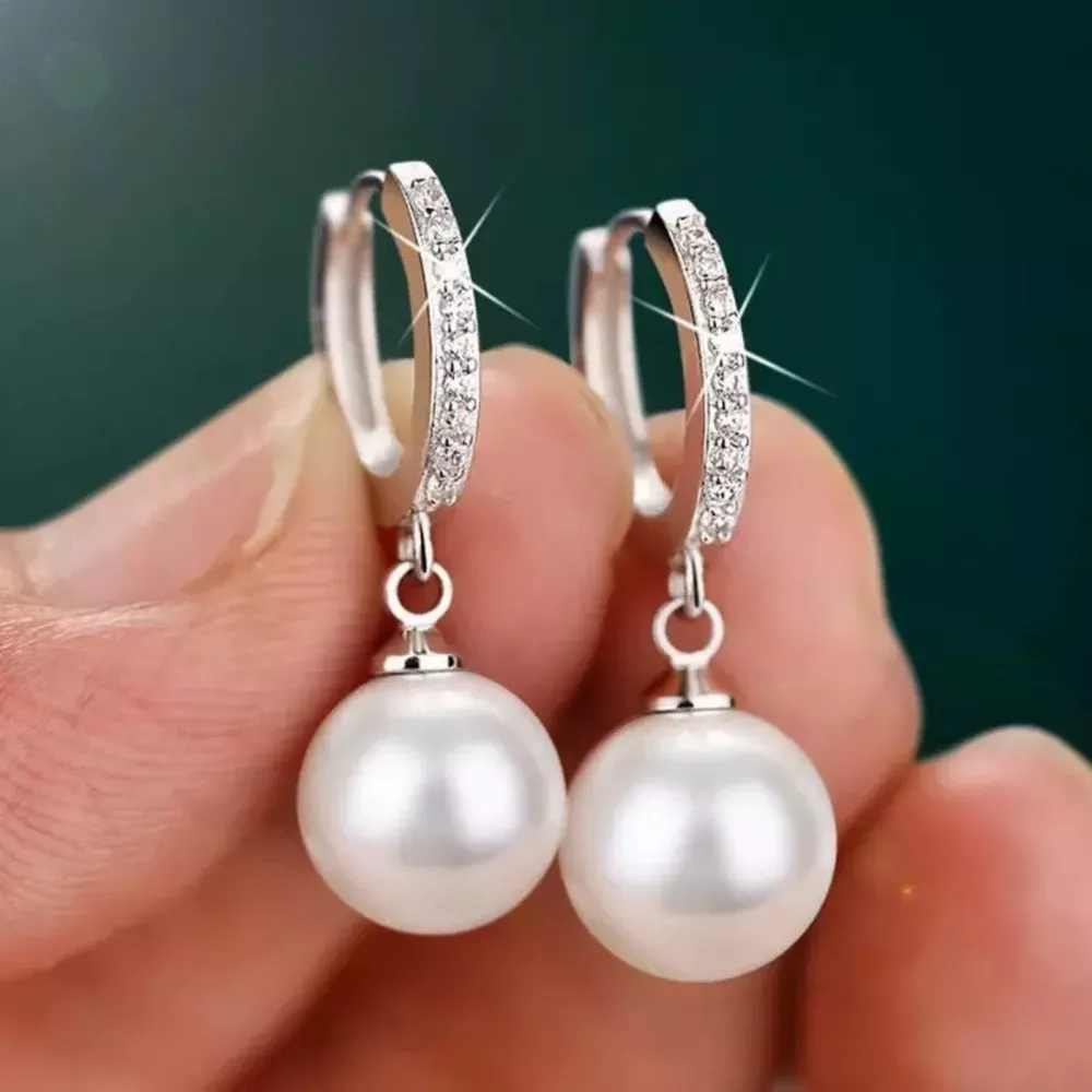 Pearl Drop Hoop Earrings, image 4