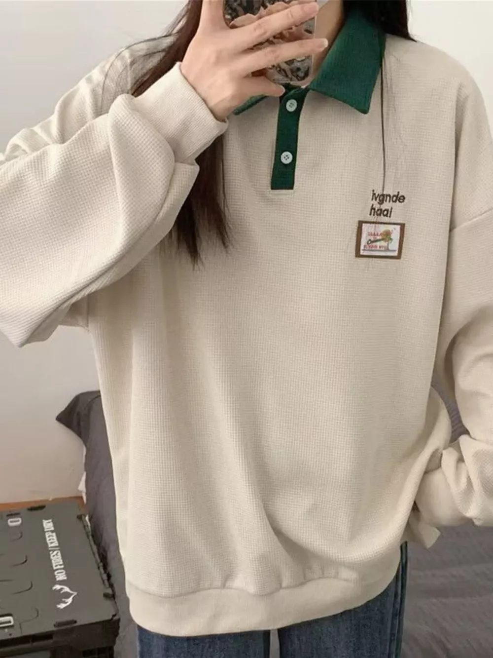 Contrast Collar Dropped Shoulder Sweatshirt, image 8