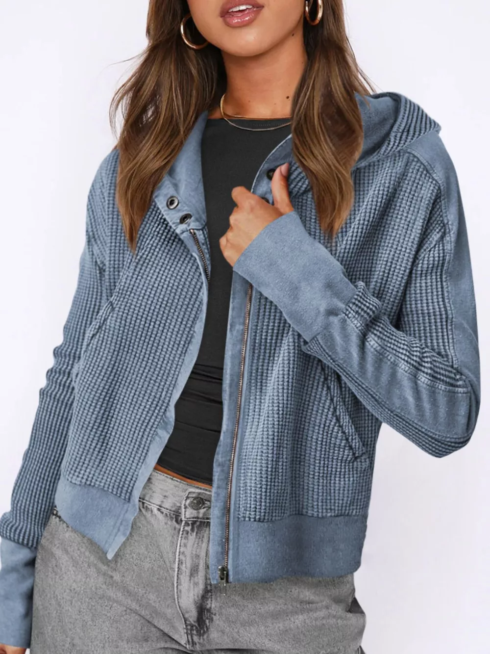 Waffle Knit Zip-Up Jacket, image 15