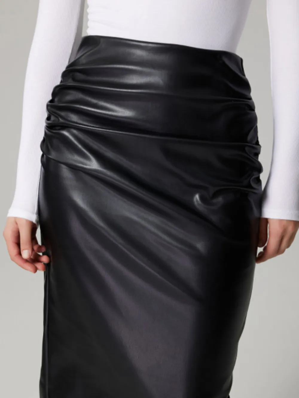 Slit Back Ruched Midi Skirt, image 4