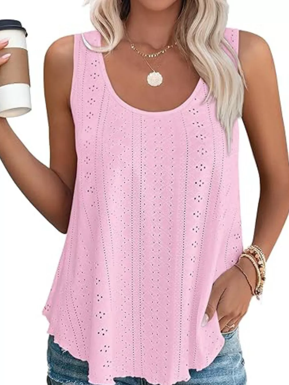 Eyelet Scoop Neck Tank, image 35