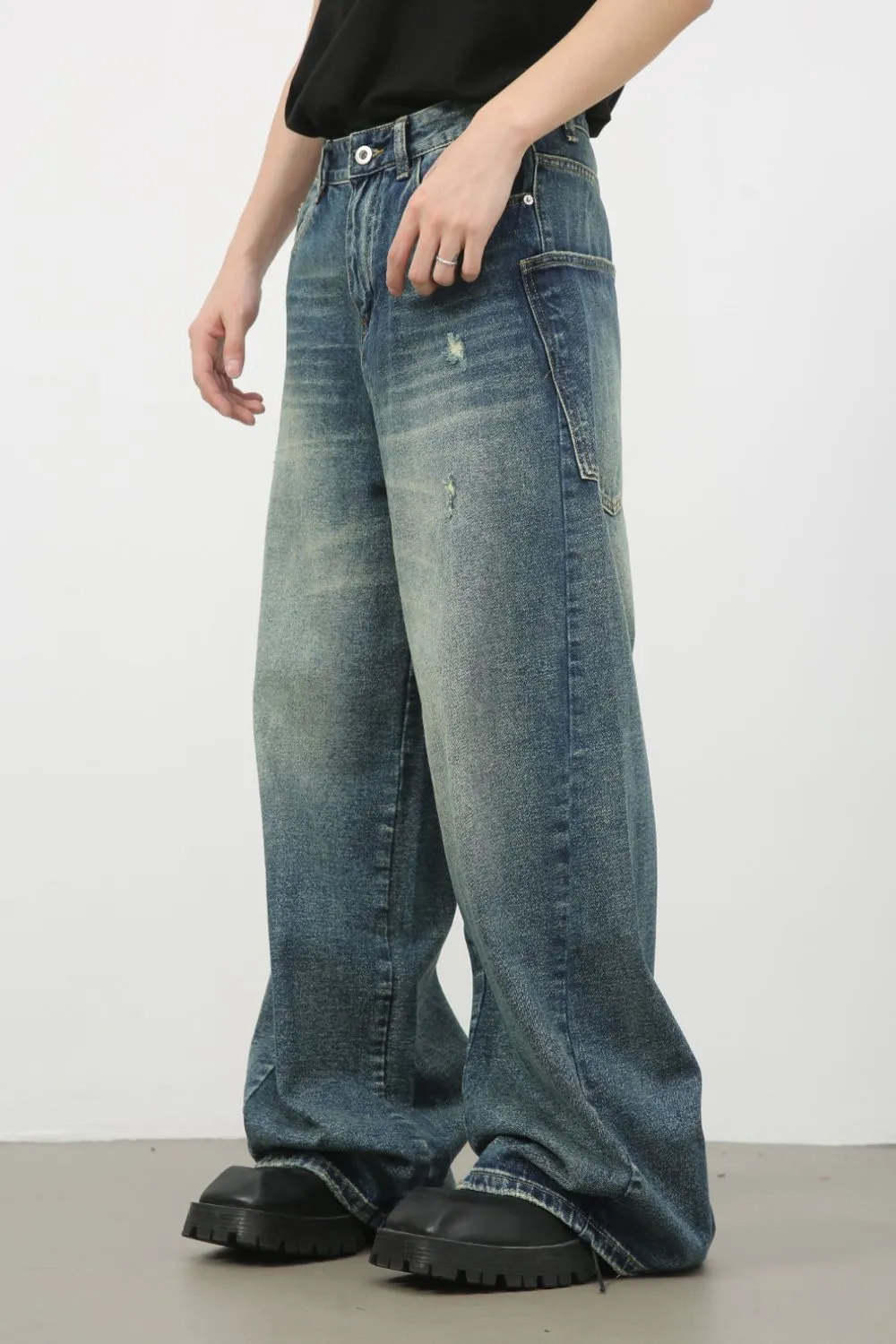 Men's Distressed Detail Wide Leg Jeans, image 3