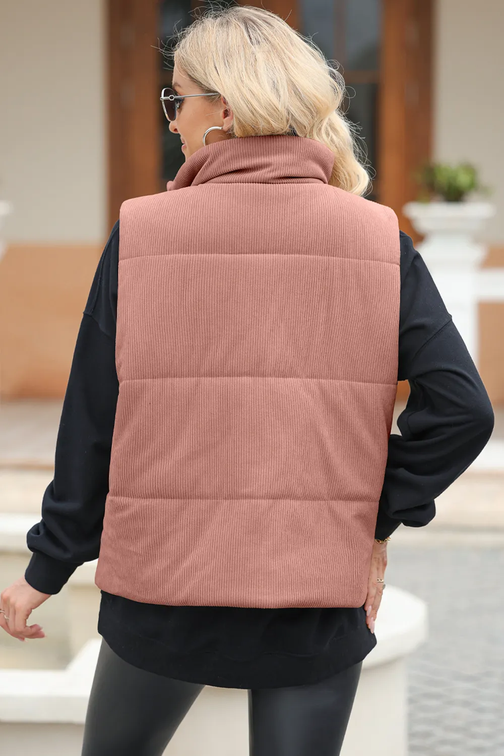 Pocketed Zip Up Turtleneck Vest Coat, image 21