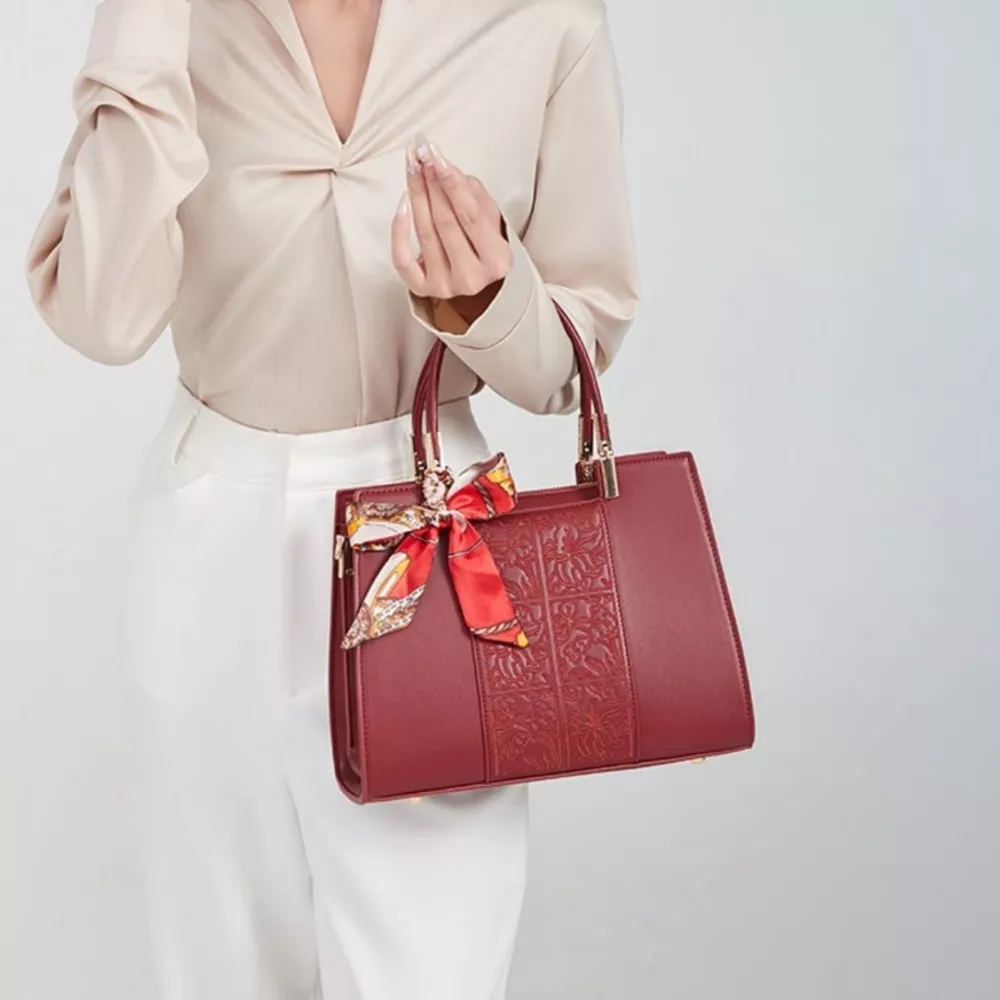 Embossed Leather Top Handle Handbag, image 3