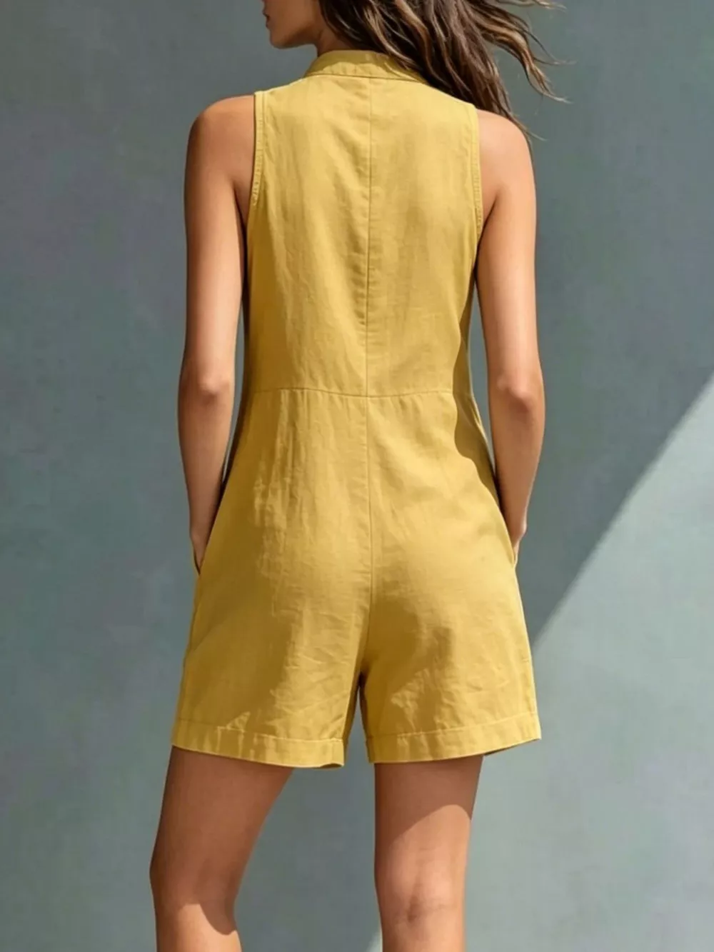 Full Size Sleeveless Button-Front Romper with Pockets Plus Size, image 5