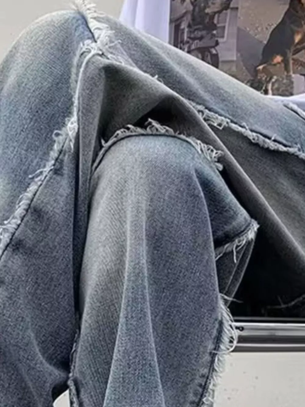 Men's Raw Hem Wide Leg Jeans, image 3