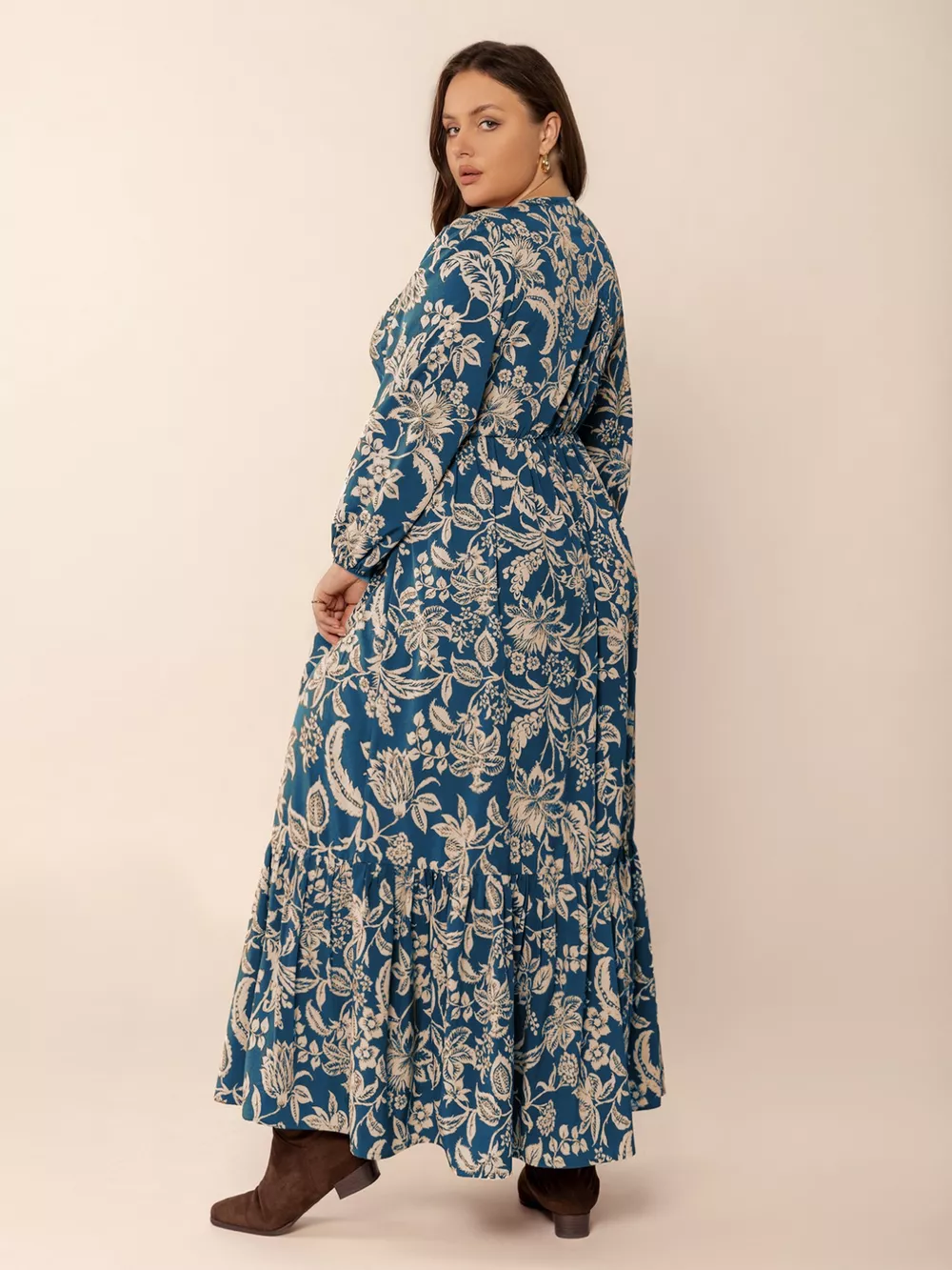 Plus Size Boho Floral Print Long Sleeve Maxi Dress, image 8
