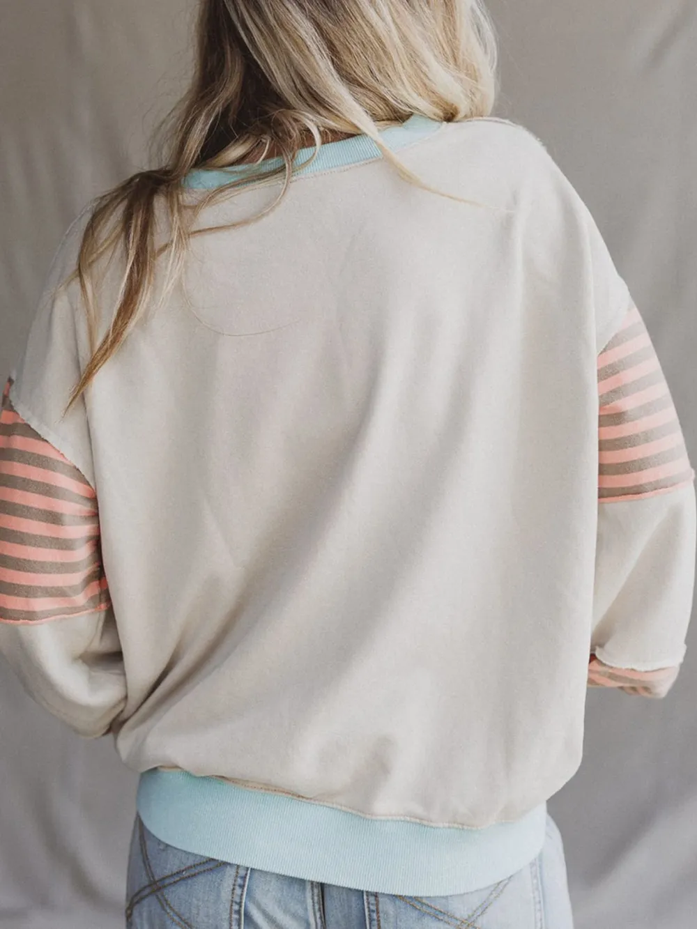 Striped Colorblock Patchwork Drop Shoulder Sweatshirt, image 5