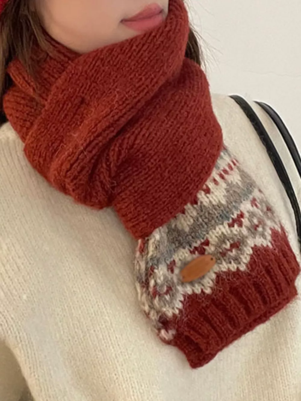 Nordic Pattern Knitted Winter Scarf, image 8