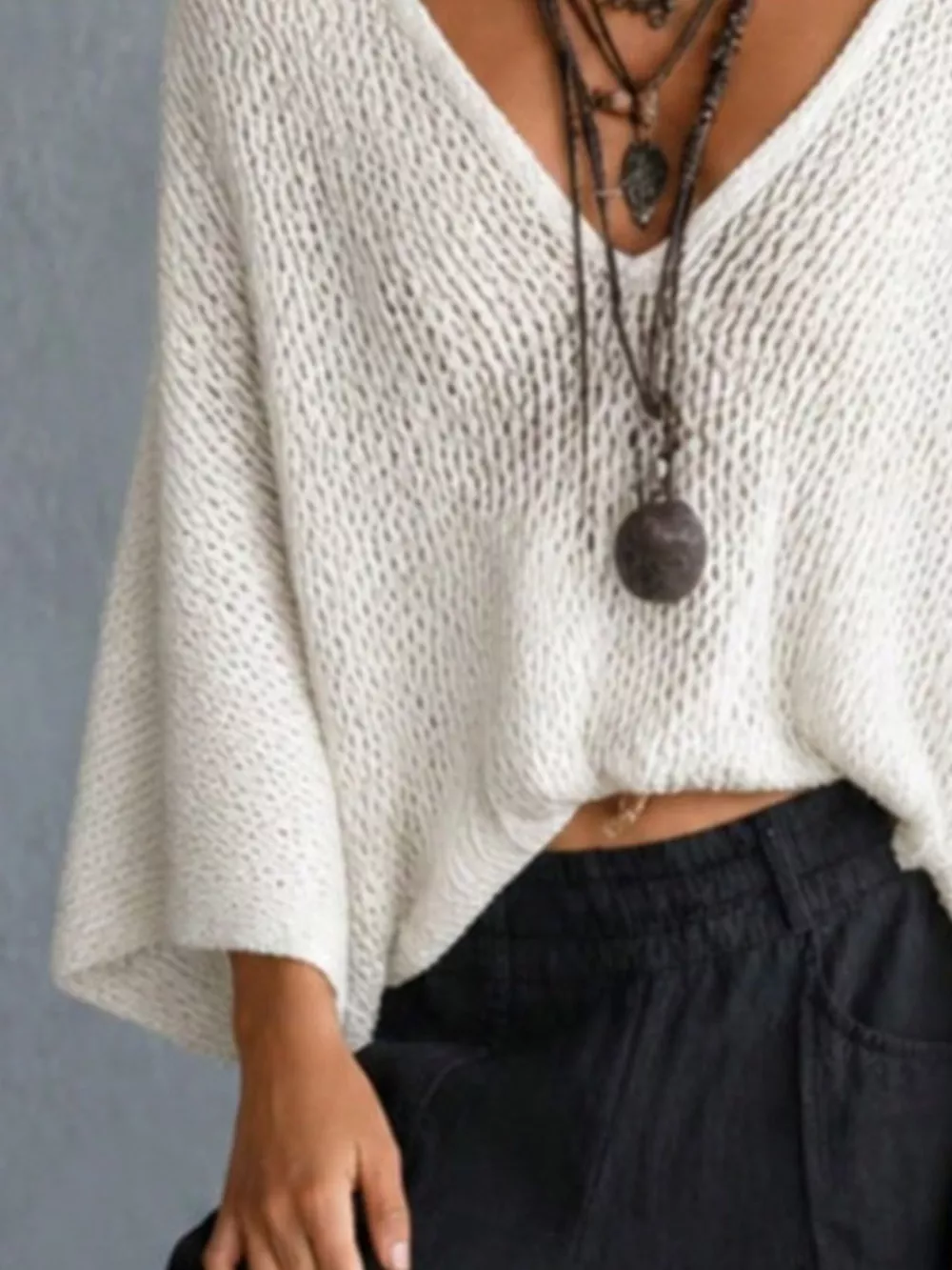 V-Neck Batwing Sleeve Sweater, image 2