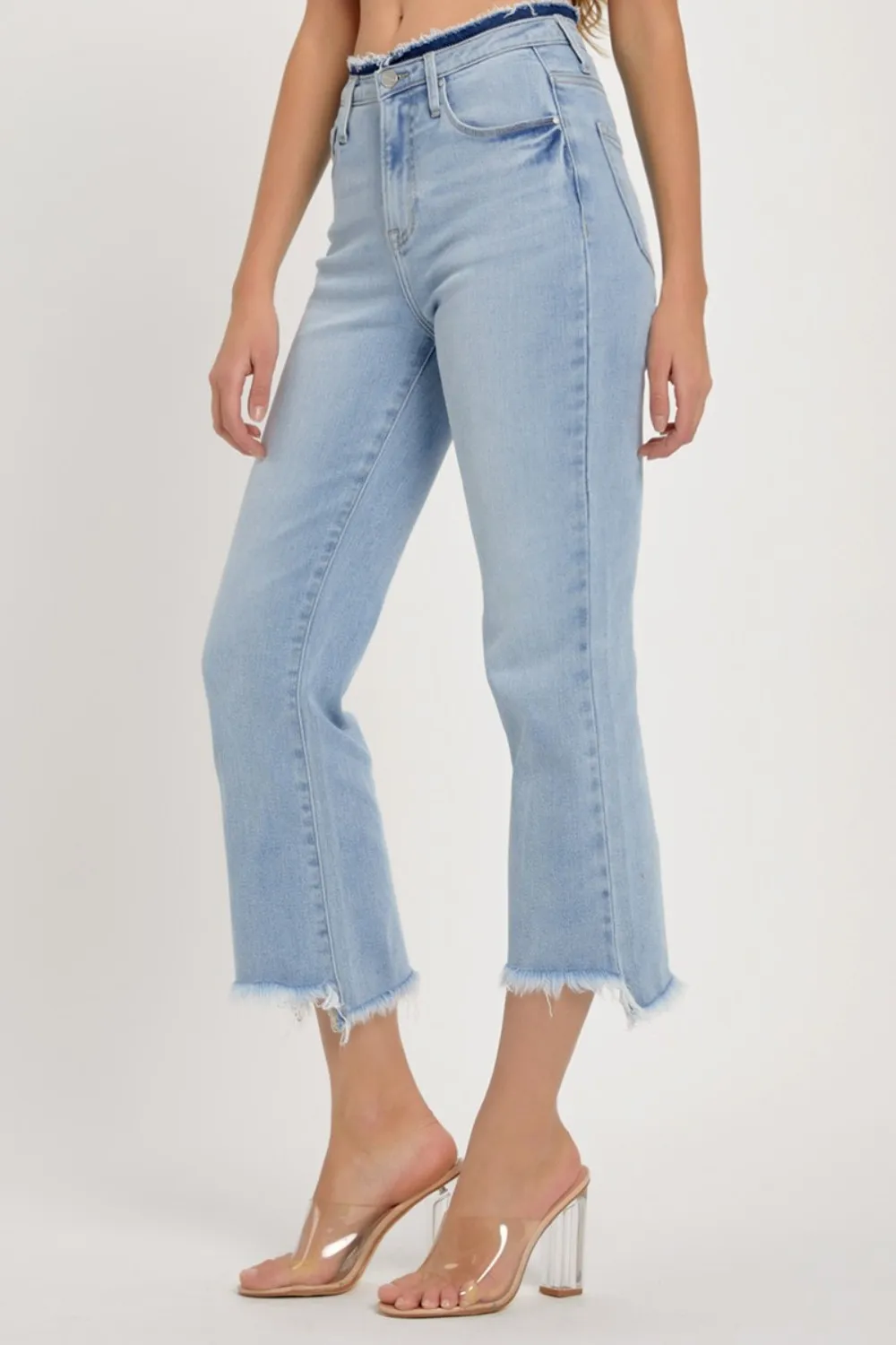 Full Size High Rise Raw Edge Crop Jeans, image 3